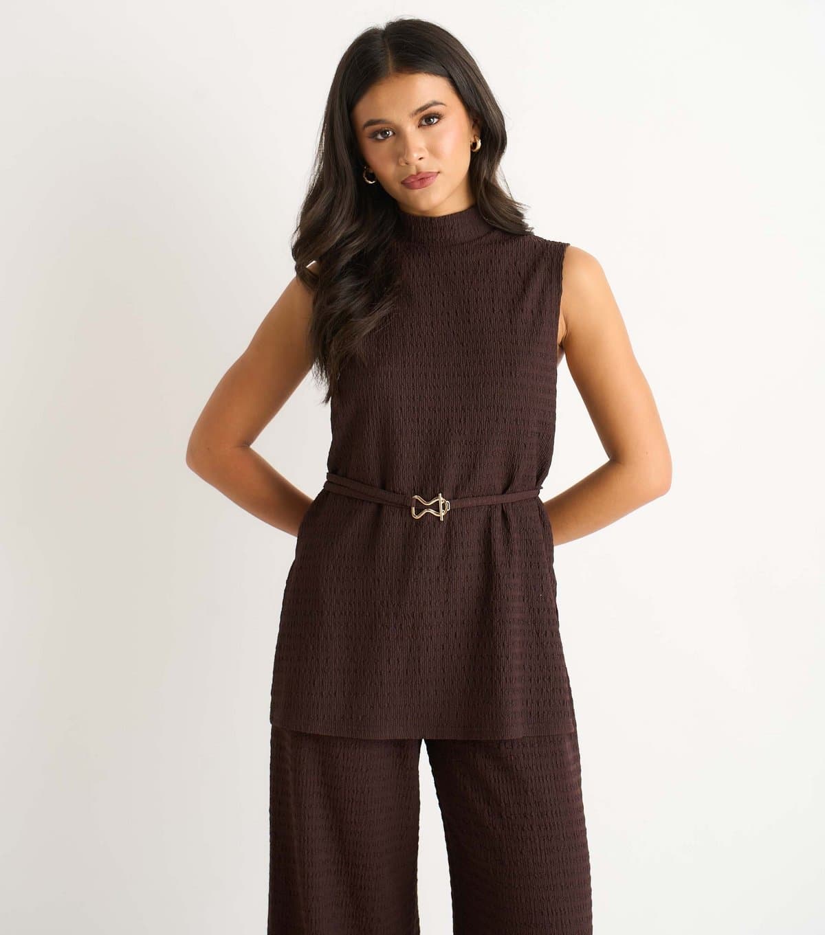 Gini London Women's Dark Brown Funnel Neck Tabard Top Gini London New Look