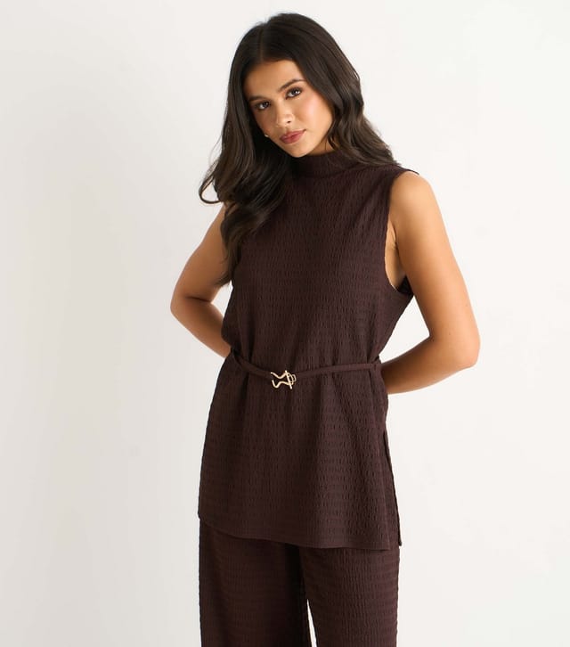 Gini London Women's Dark Brown Funnel Neck Tabard Top Gini London New Look - 3
