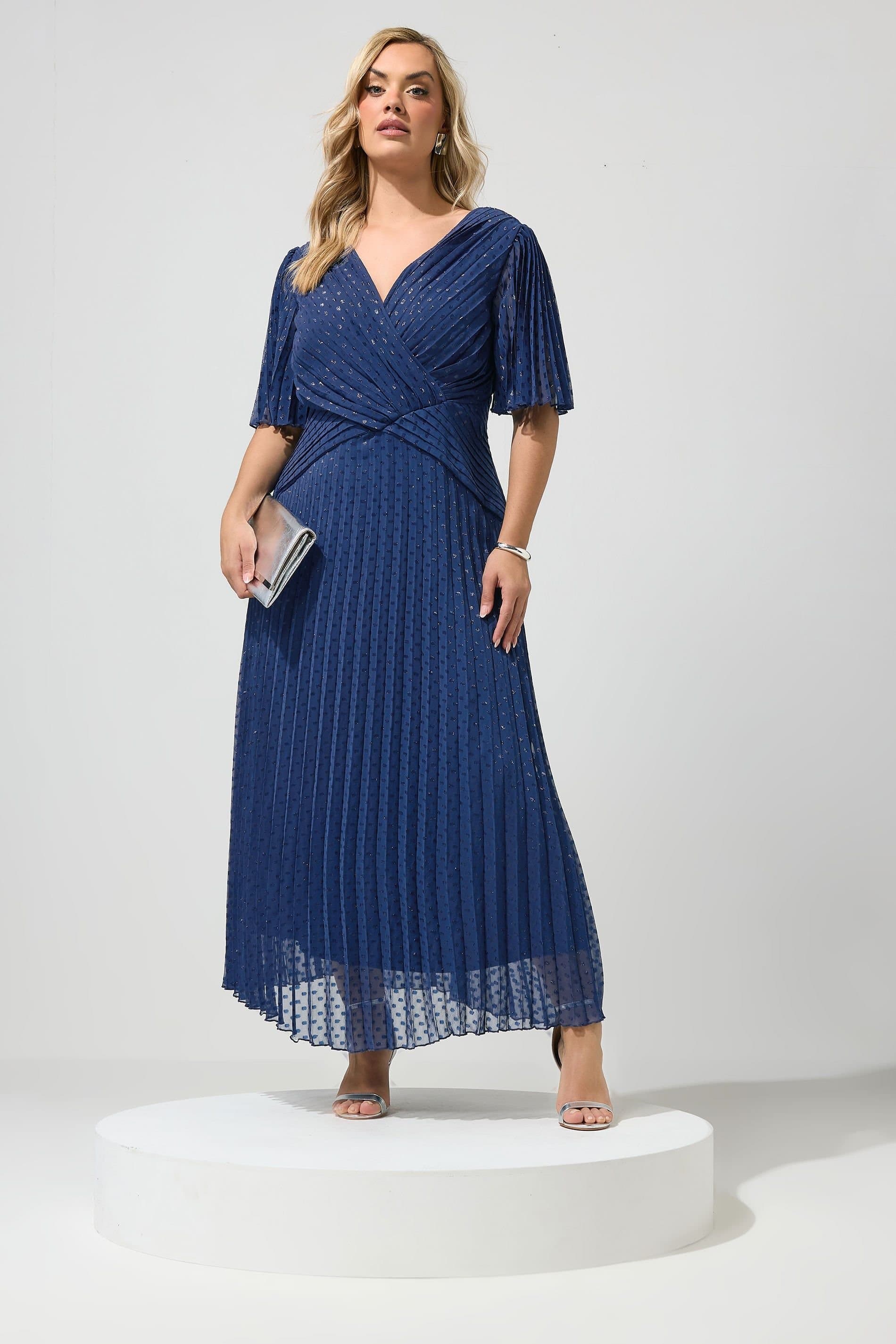 Yours Yours Women's Pleated Wrap Maxi Dress in Dark Blue