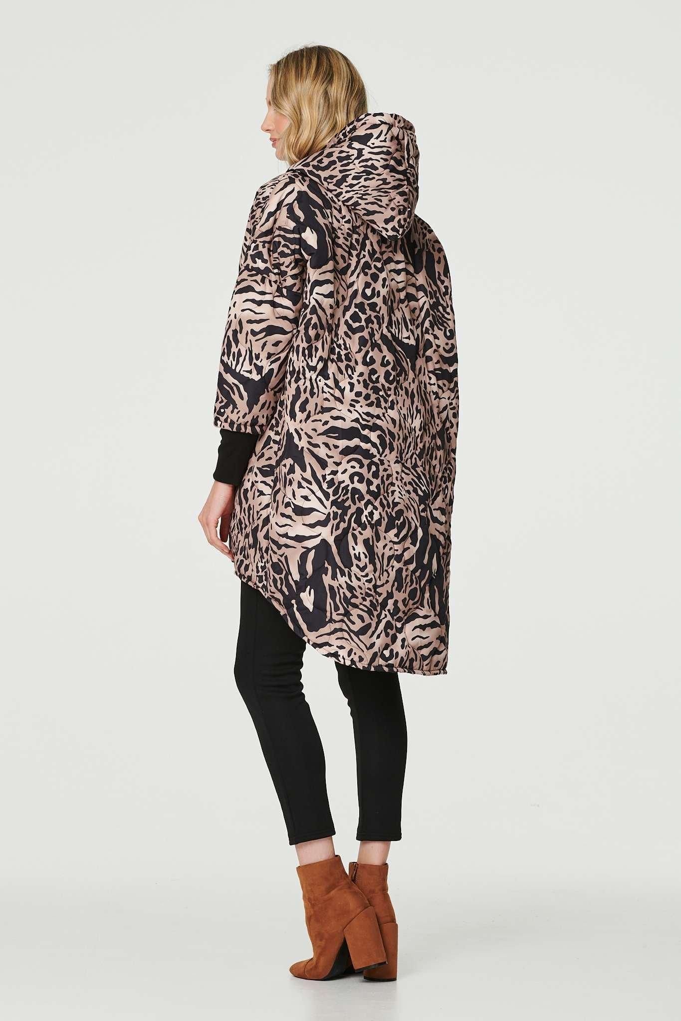 Izabel London Izabel London Women's Printed Zip Front High Low Coat in Beige - 2