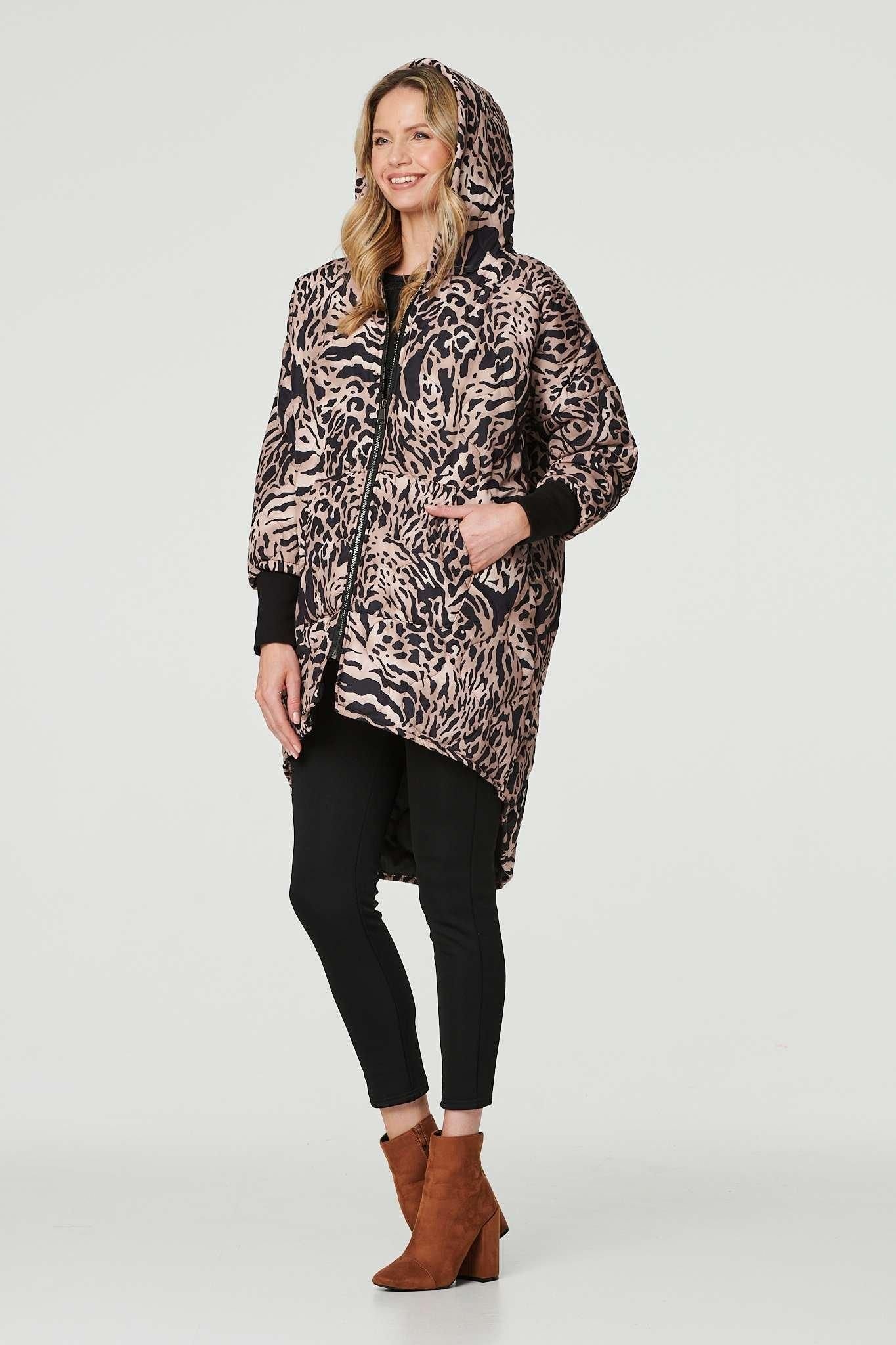 Izabel London Izabel London Women's Printed Zip Front High Low Coat in Beige - 3