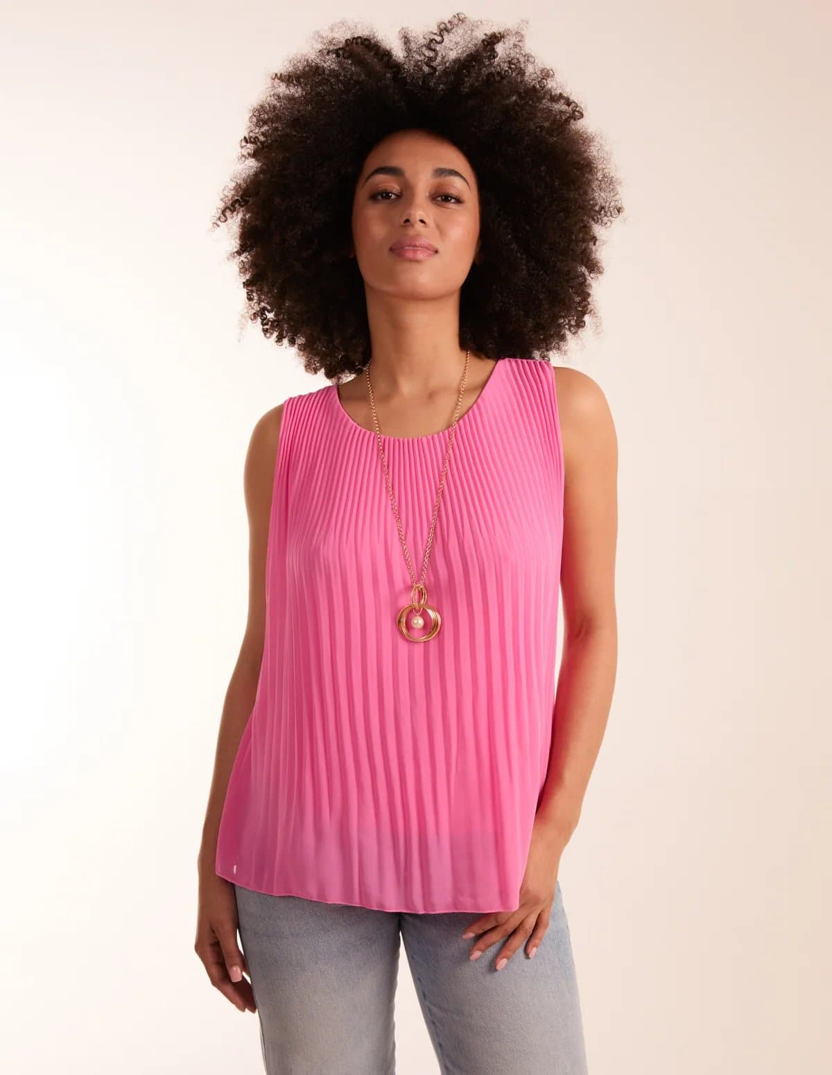 Blue Vanilla Sleeveless Pleated Top With Necklace