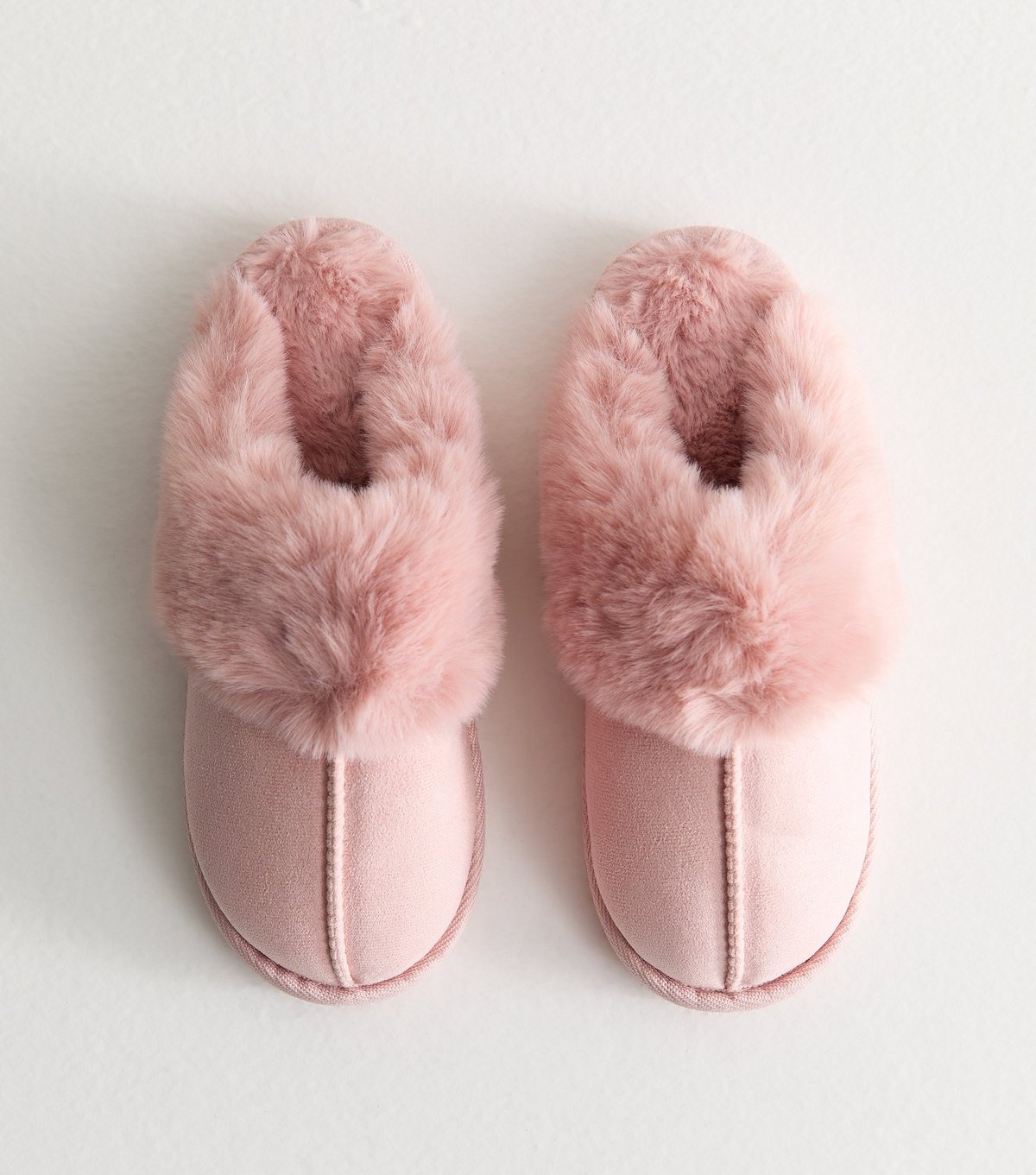 New Look Women's Light Pink Faux Suede and Faux Fur Trim Slippers Vegan New Look - 2