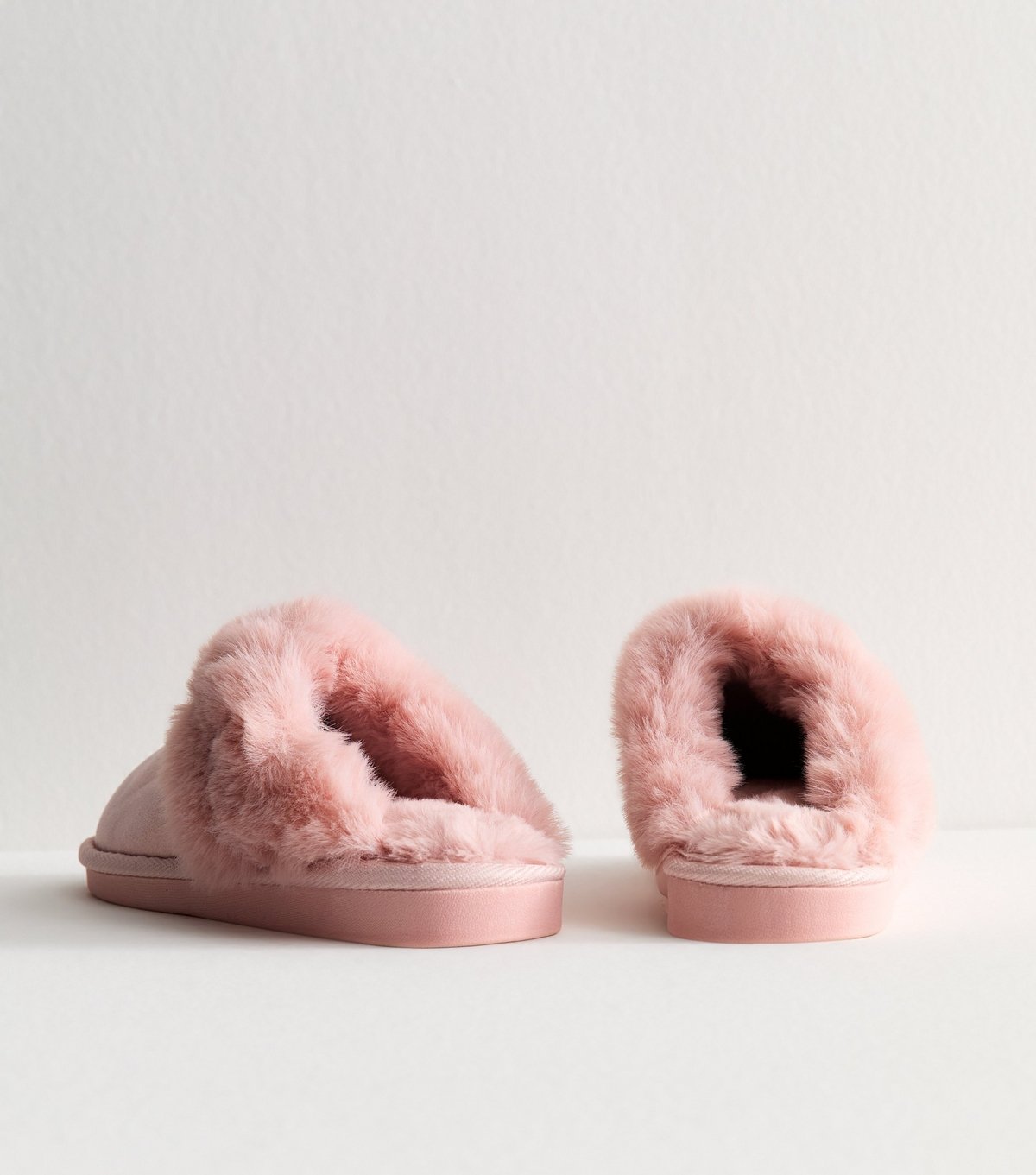 New Look Women's Light Pink Faux Suede and Faux Fur Trim Slippers Vegan New Look - 4