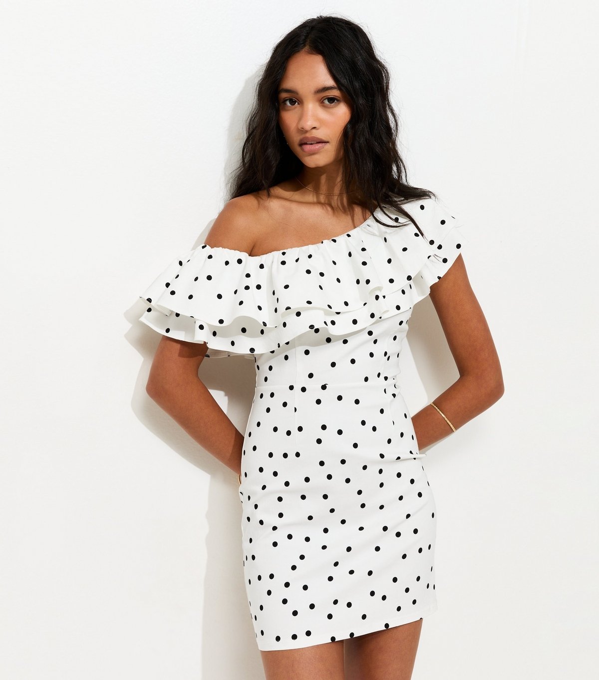 New Look Women's White Polka Dot Ruffle Trim Off The Shoulder Mini Dress New Look - 2