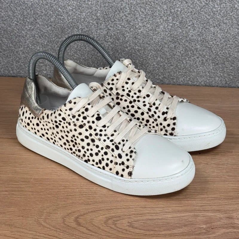 Oliver Bonas Oliver Bonas Pony Hair Spot Print Leather Trainers White Silver Women’s UK 4 EU 37