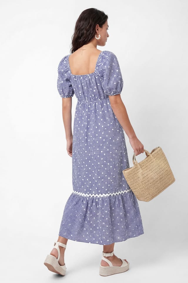 Lovedrobe Lovedrobe Women's Gingham & Polka Dot Short Sleeve Midaxi Dress in Blue - 2