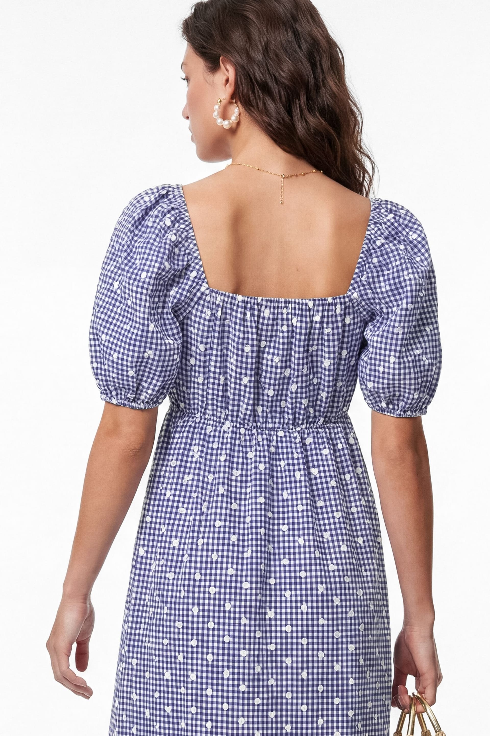 Lovedrobe Lovedrobe Women's Gingham & Polka Dot Short Sleeve Midaxi Dress in Blue - 4
