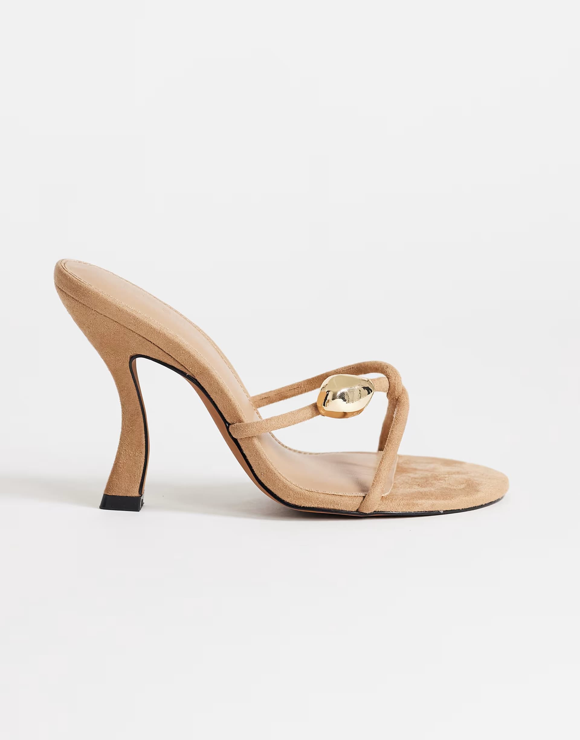 ASOS Topshop Olivia strappy high heel sandal with ball detail in taupe faux suedette