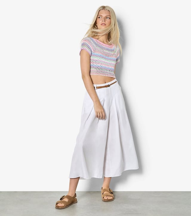 Apricot Women's Pink Striped Crochet Crop Top Apricot New Look - 2
