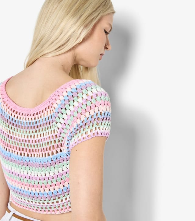 Apricot Women's Pink Striped Crochet Crop Top Apricot New Look - 3