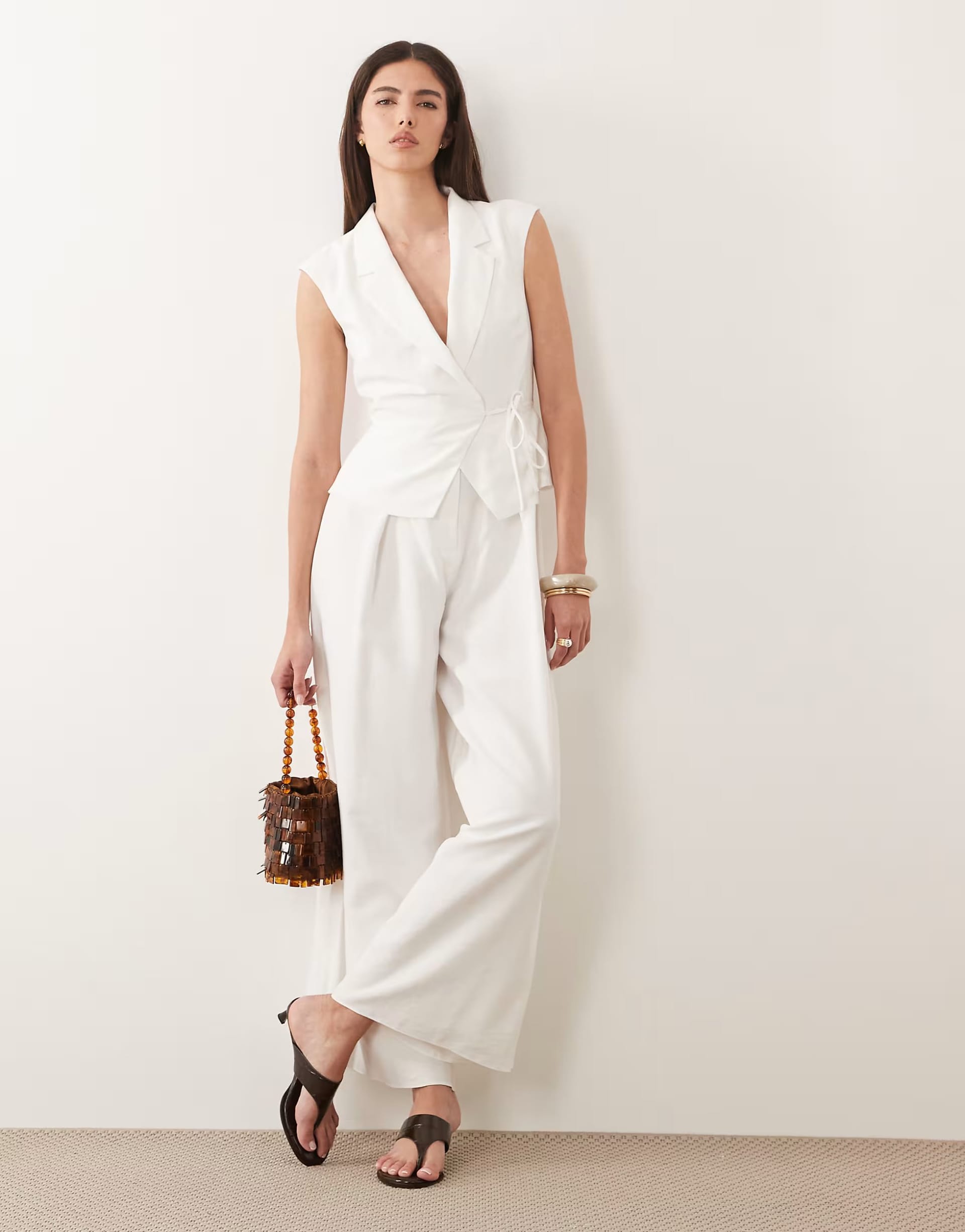 ASOS White Edith Waistcoat Detail Wide Leg Jumpsuit
