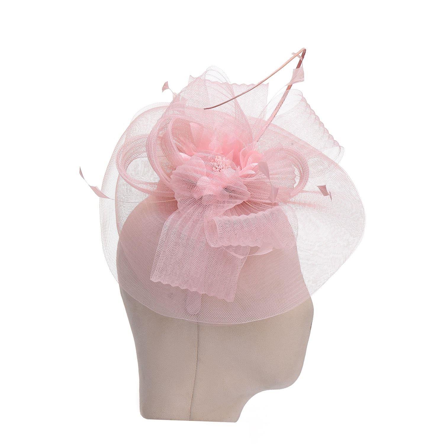PEACH ACCESSORIES PEACH ACCESSORIES Women's Wired Loop & Feather Fascinator in Dusty Pink - 2