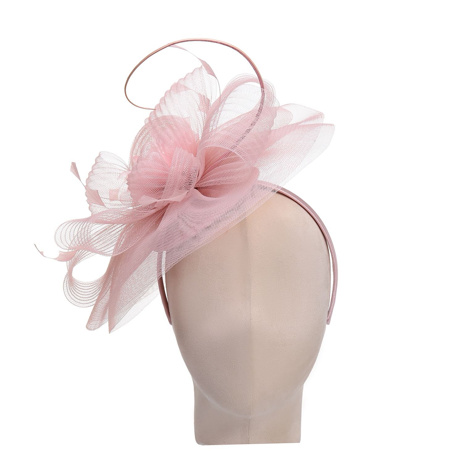 PEACH ACCESSORIES PEACH ACCESSORIES Women's Wired Loop & Feather Fascinator in Dusty Pink - 3