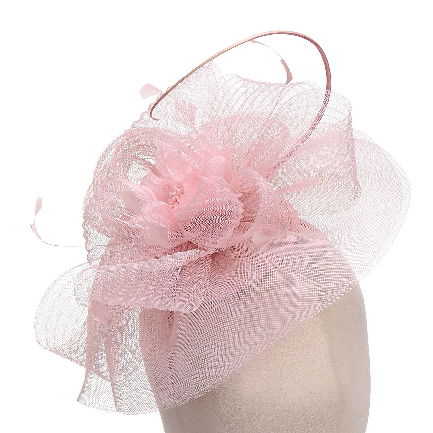 PEACH ACCESSORIES PEACH ACCESSORIES Women's Wired Loop & Feather Fascinator in Dusty Pink - 4