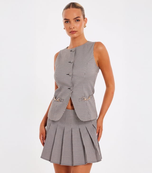 Quiz Women's Light Brown Check Button Front Waistcoat Quiz New Look - 2