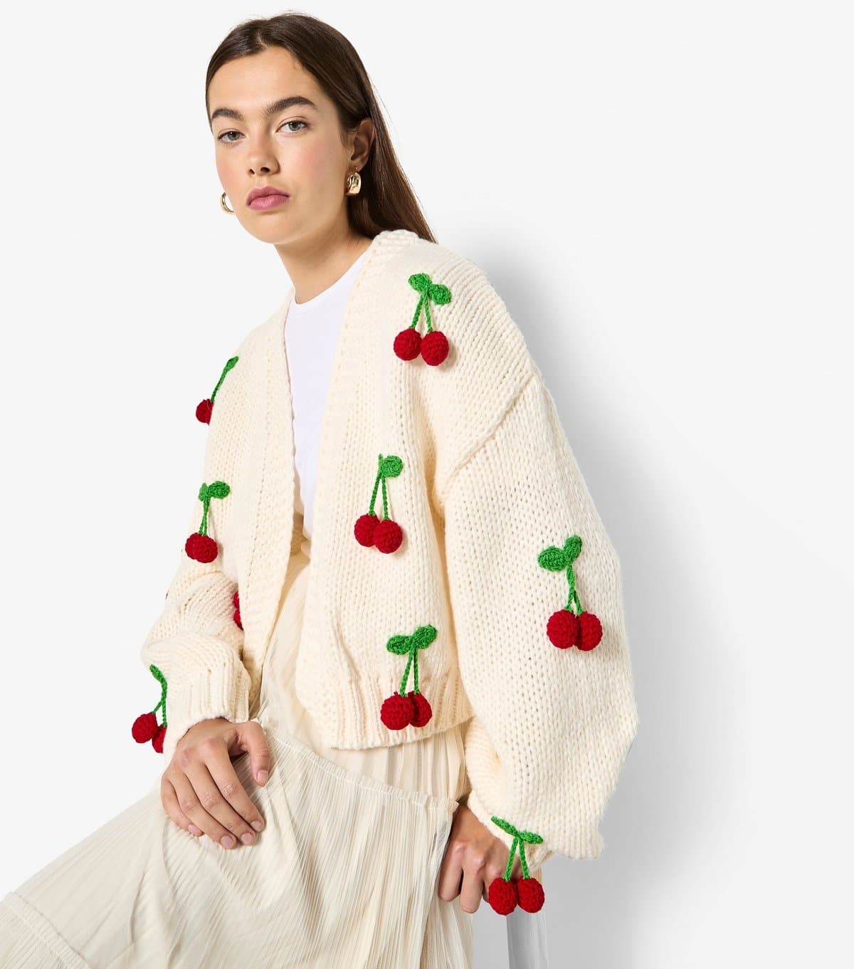 Apricot Women's Stone Cherry Appliqued Open Cardigan Apricot New Look