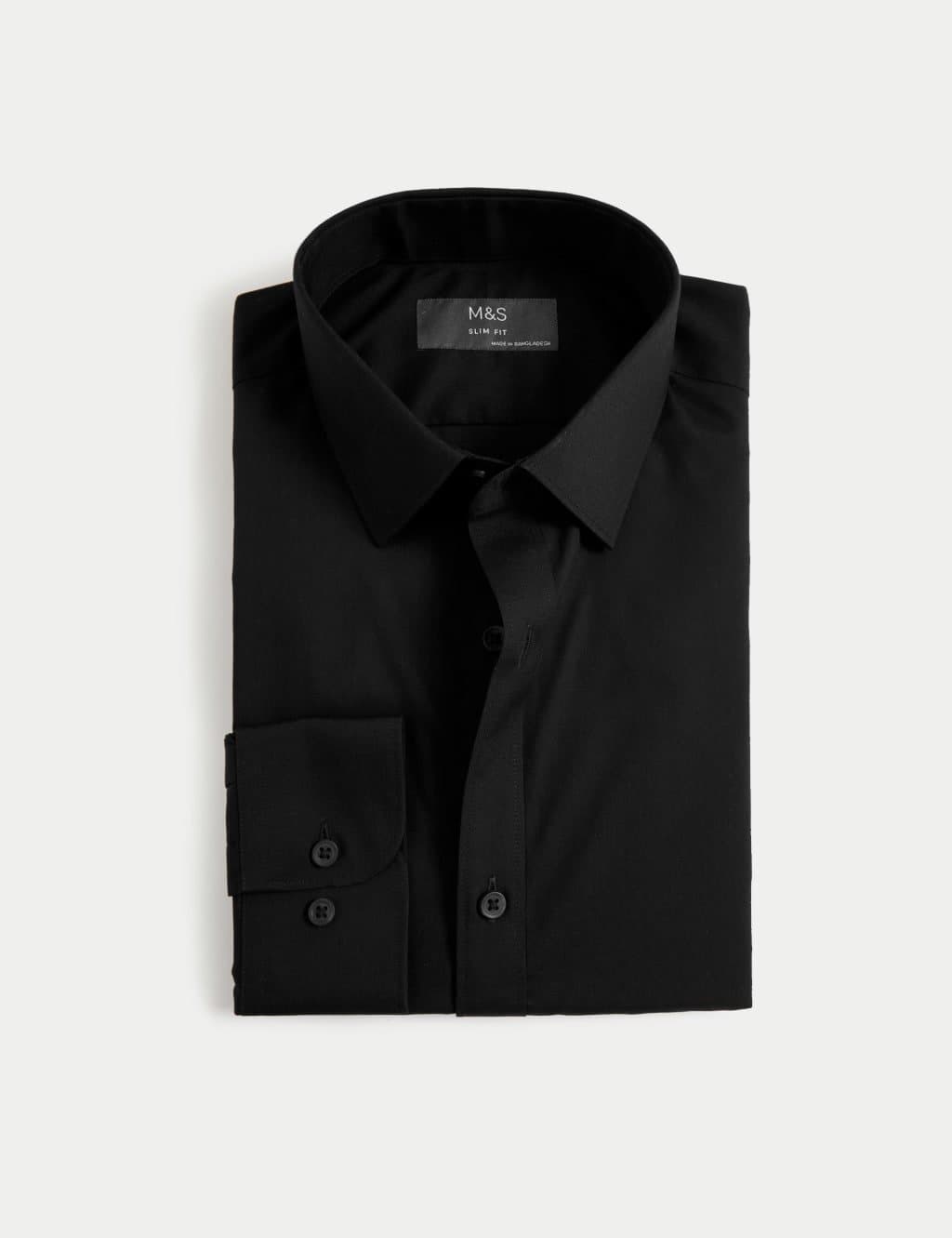 Marks & Spencer M&S Slim Fit Easy Iron Cotton Blend Shirt Black