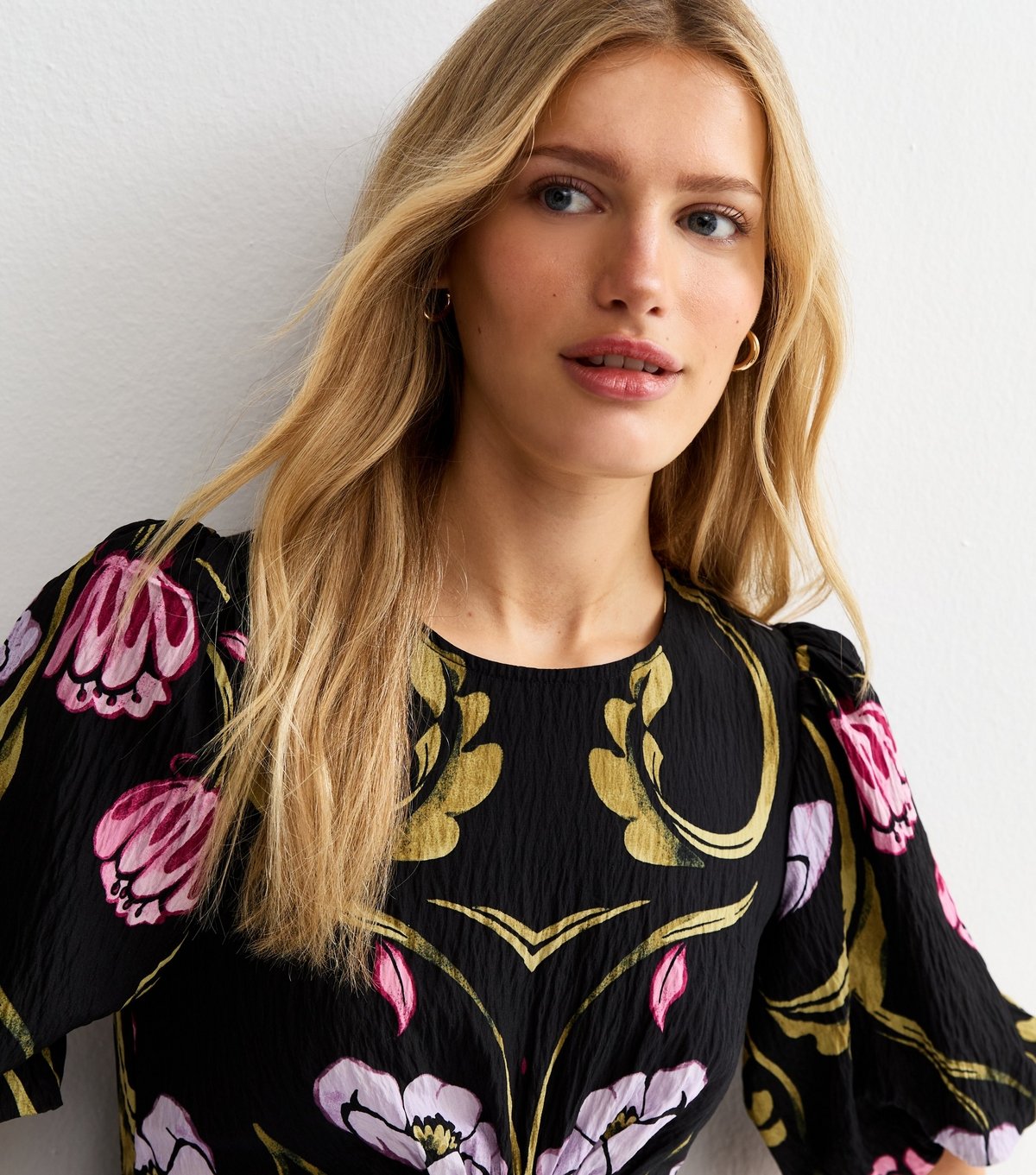 New Look Women's Black Floral Puff Sleeve Midi Dress New Look - 3