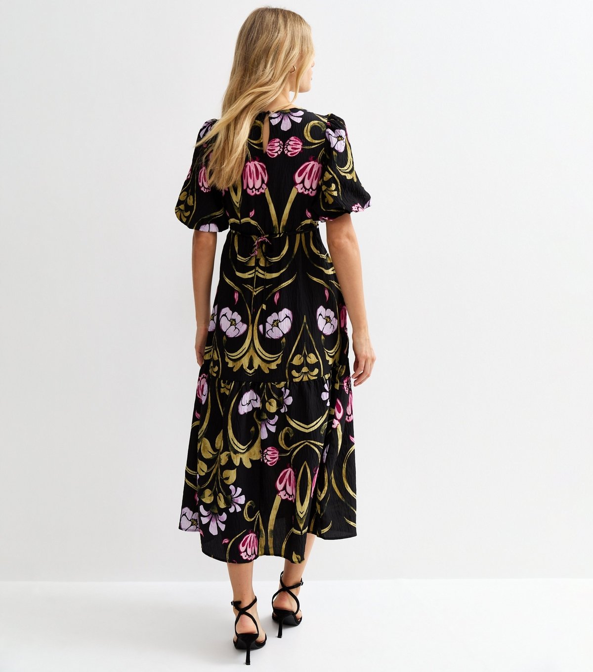 New Look Women's Black Floral Puff Sleeve Midi Dress New Look - 4