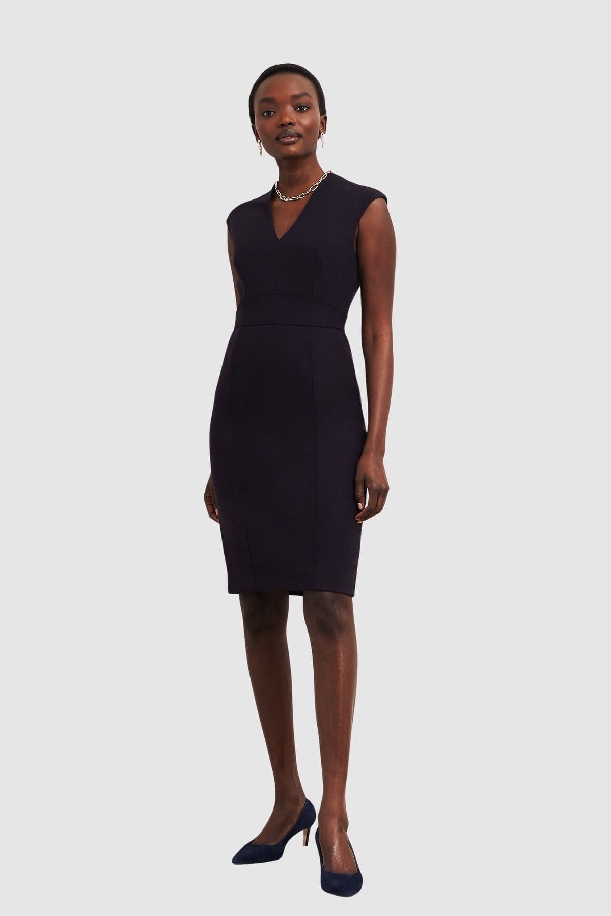 Hobbs London Women's Aly V-Neck Knee Length Dress in Dark Navy