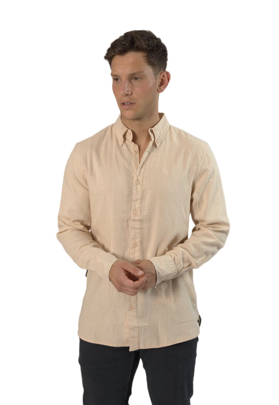 TopLook London TopLook London Men's Business Casual Shirt Button-Down Semi Formal Shirt in Light Beige - 3