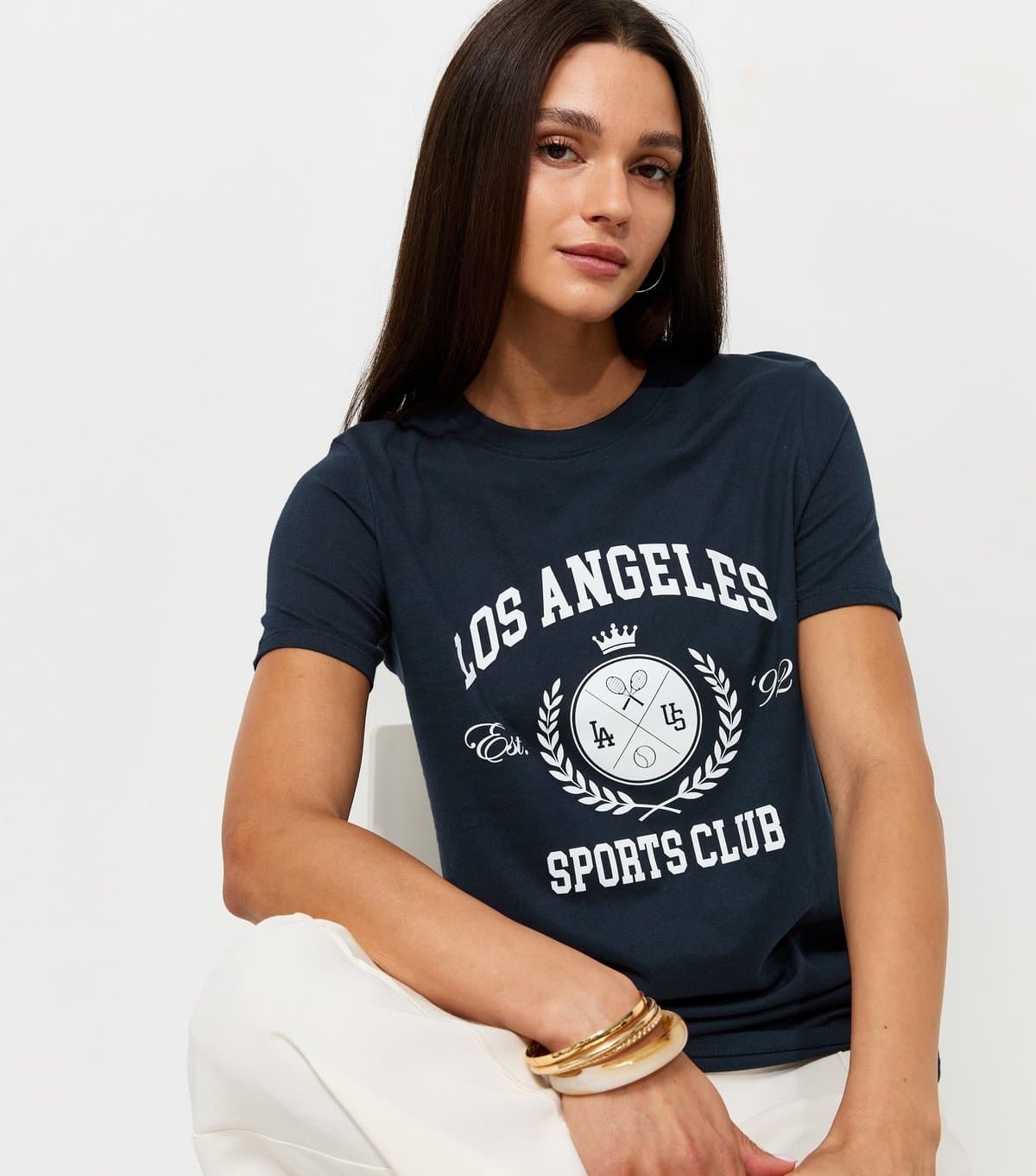 New Look New Look Navy Cotton T-Shirt With Los Angeles Sports Club Graphic