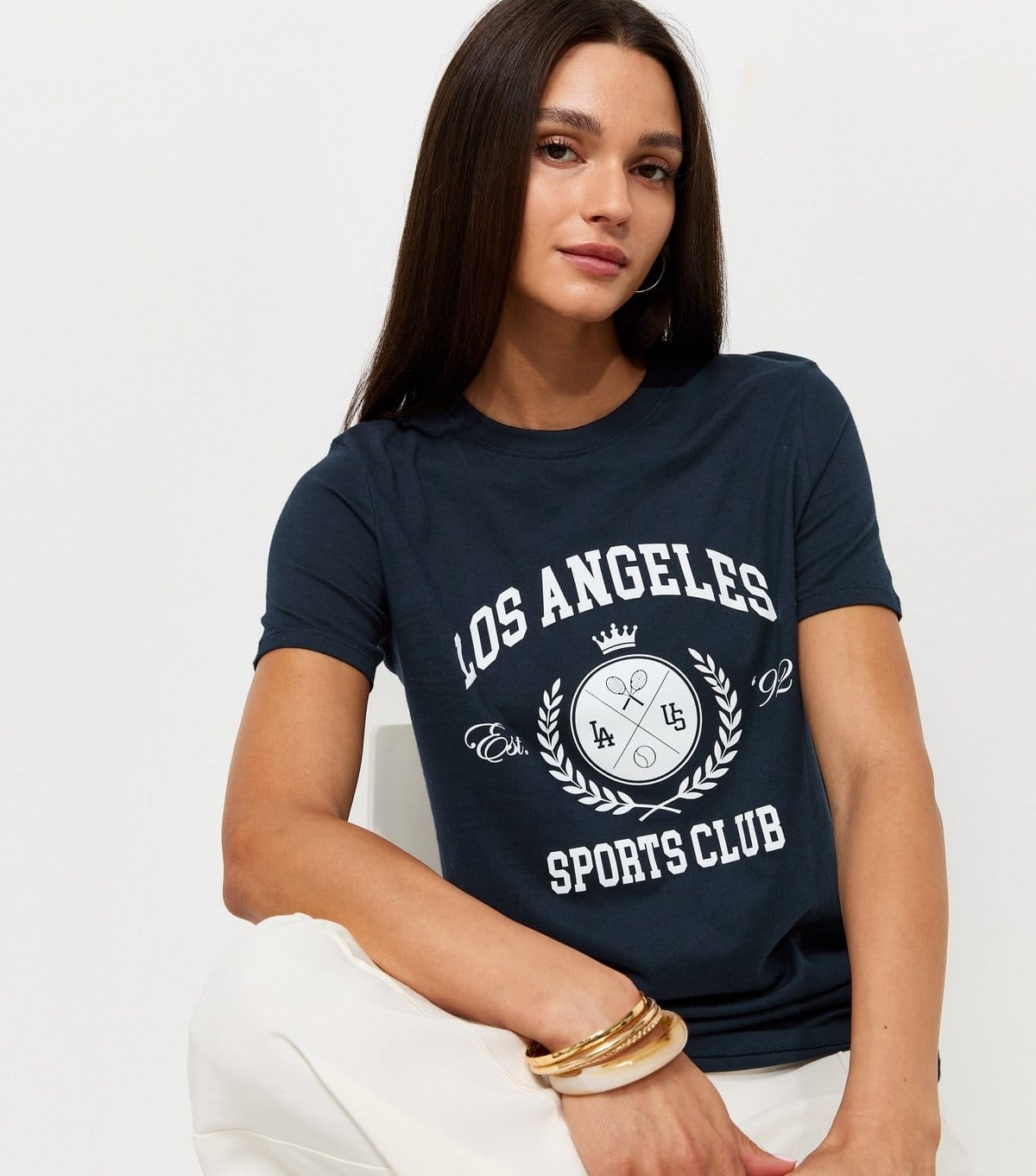 New Look Women's Navy Cotton Los Angeles Sports Club Relaxed Fit T-Shirt New Look - 1