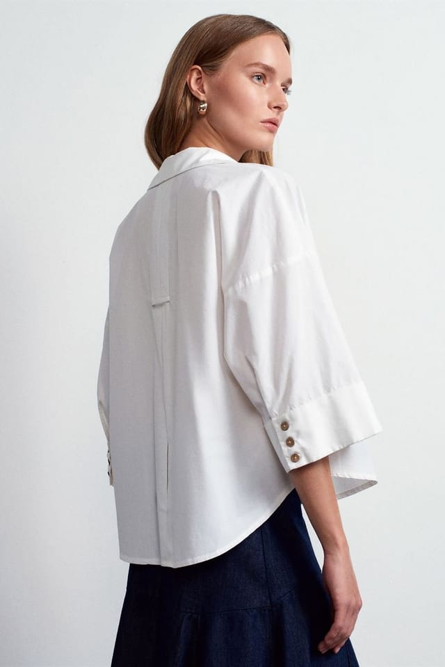 Dilvin Dilvin Women's Loose-Fit Cotton Poplin Shirt in White - 2
