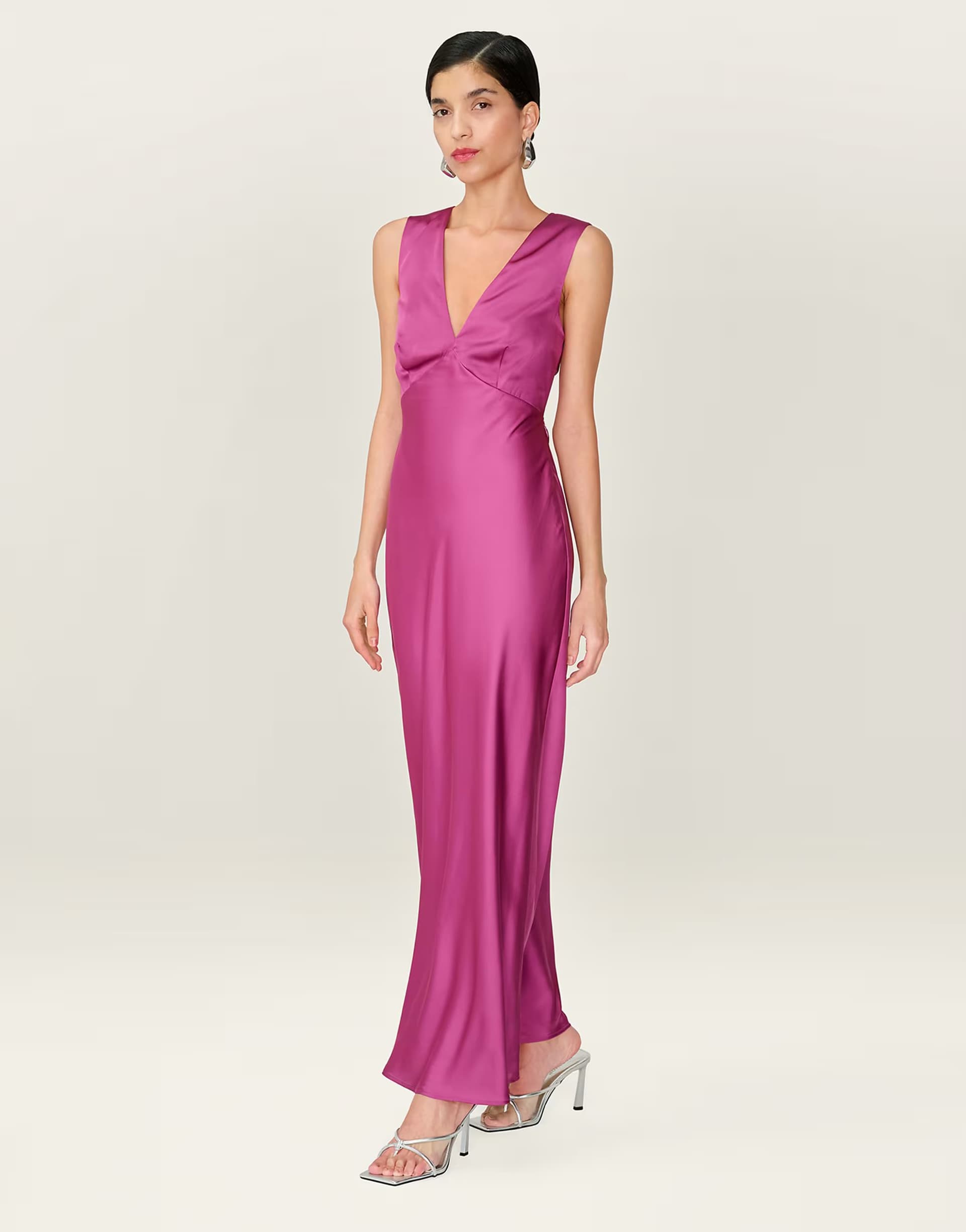 ASOS Omnes Dresses nova satin midi dress with open back in magenta in magenta