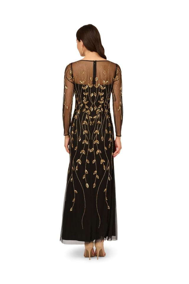 Papell Studio Papell Studio Women's Long Sleeve Beaded Dress in Black - 3