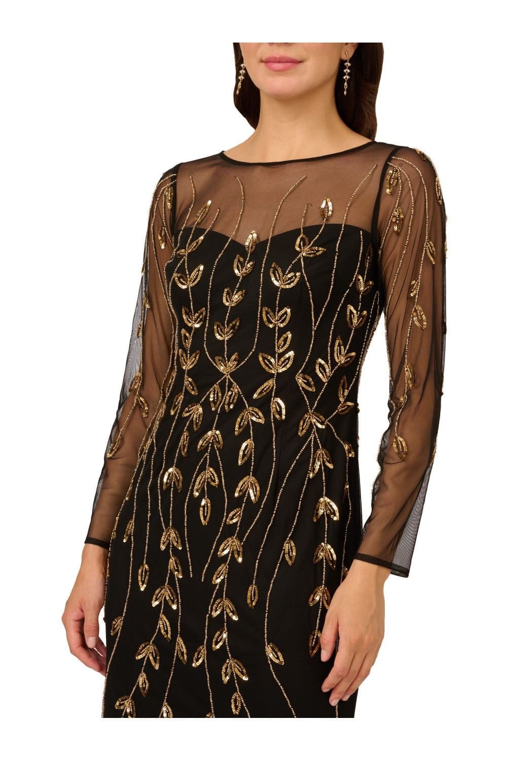 Papell Studio Papell Studio Women's Long Sleeve Beaded Dress in Black - 4