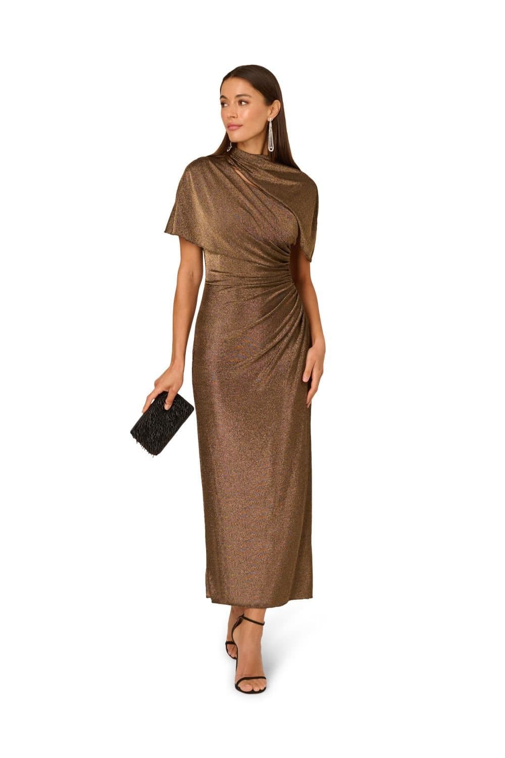 Adrianna by Adrianna Papell Adrianna by Adrianna Papell Women's Metallic Knit Long Dress in Metallic Gold