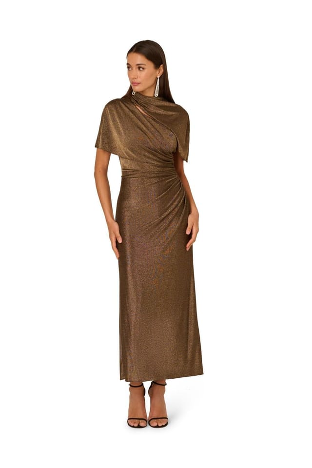 Adrianna by Adrianna Papell Adrianna by Adrianna Papell Women's Metallic Knit Long Dress in Metallic Gold - 2