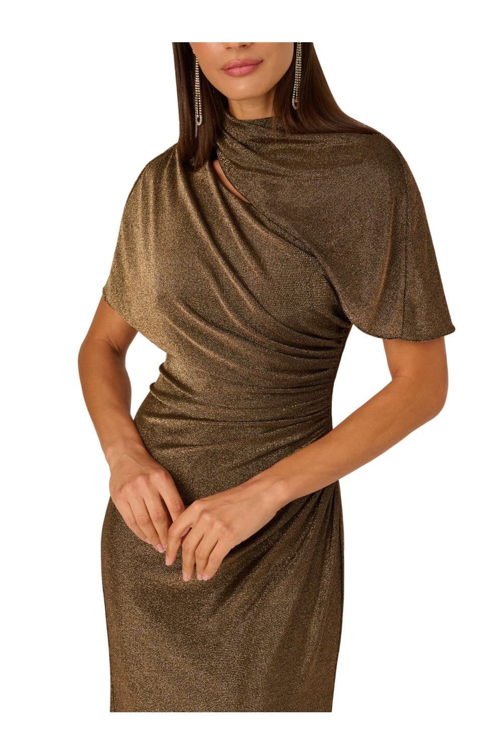 Adrianna by Adrianna Papell Adrianna by Adrianna Papell Women's Metallic Knit Long Dress in Metallic Gold - 4