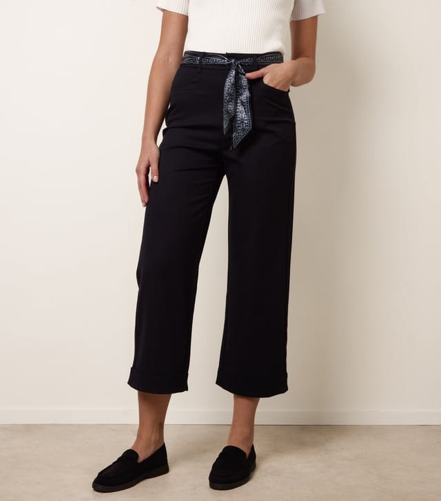 Blue Vanilla Women's Navy Cropped Scarf Belt Trousers Blue Vanilla New Look - 2