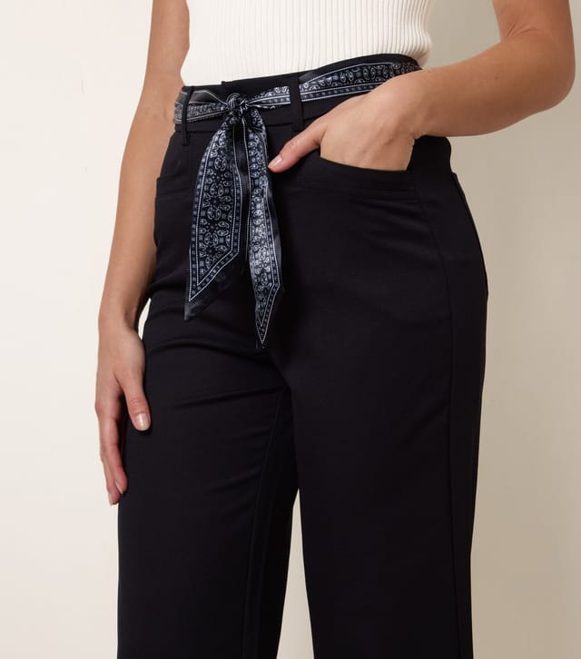 Blue Vanilla Women's Navy Cropped Scarf Belt Trousers Blue Vanilla New Look - 3