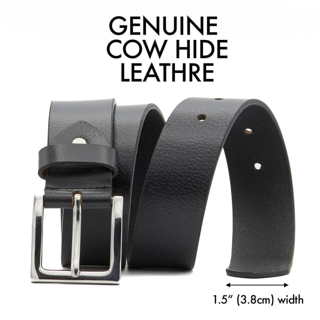 Woodland Leathers Woodland Leathers Men's Leather Belts, Premium Genuine Leather belt 1.5" Width in Black - 2
