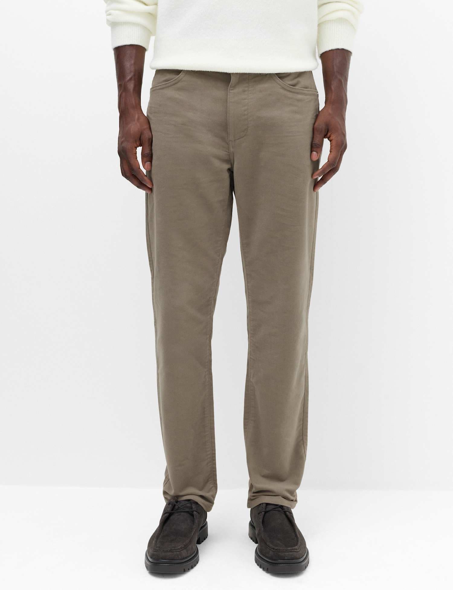 Marks & Spencer M&S Straight Fit Italian Moleskin 5 Pocket Trousers Clay