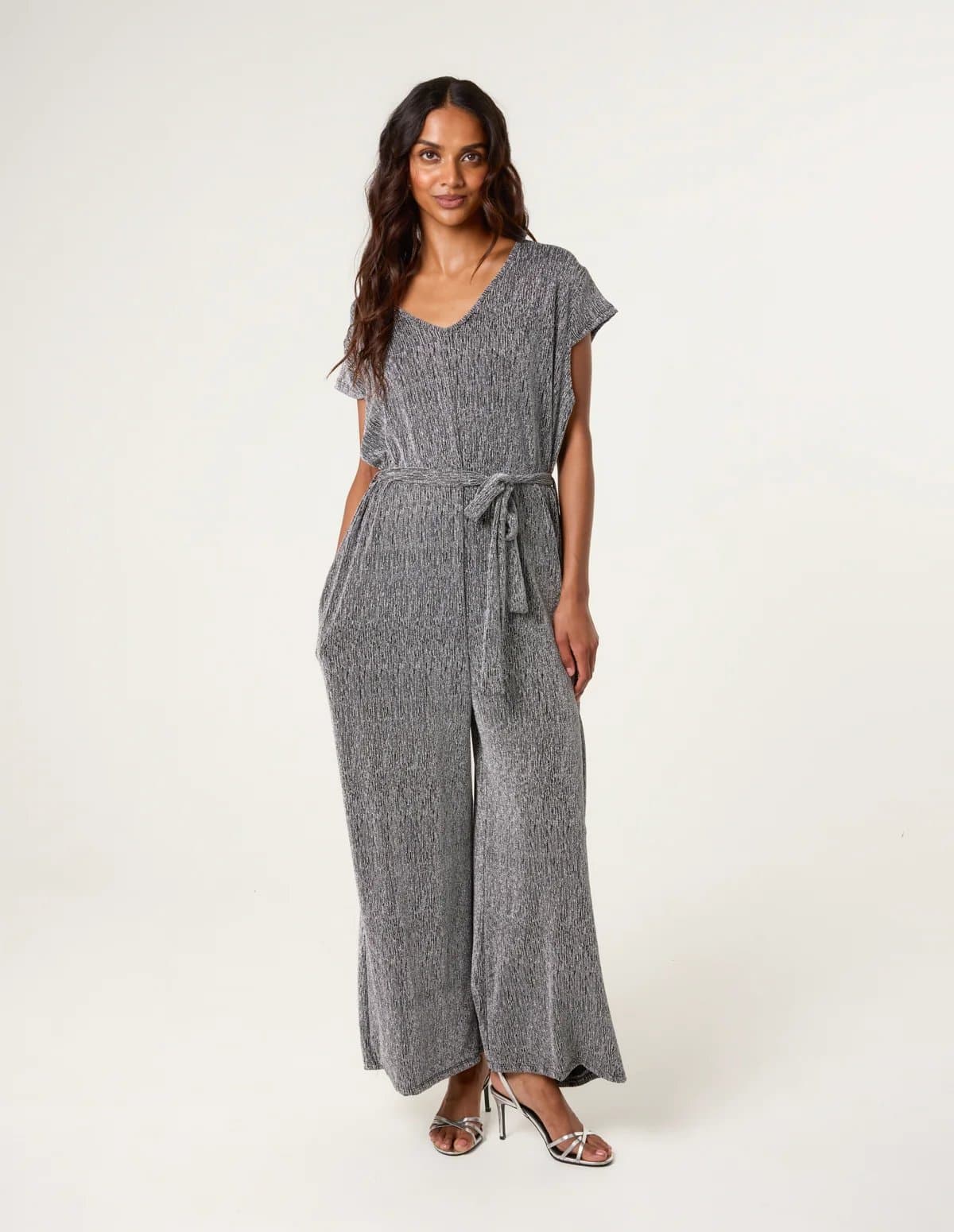 Blue Vanilla Metallic V Neck Jumpsuit