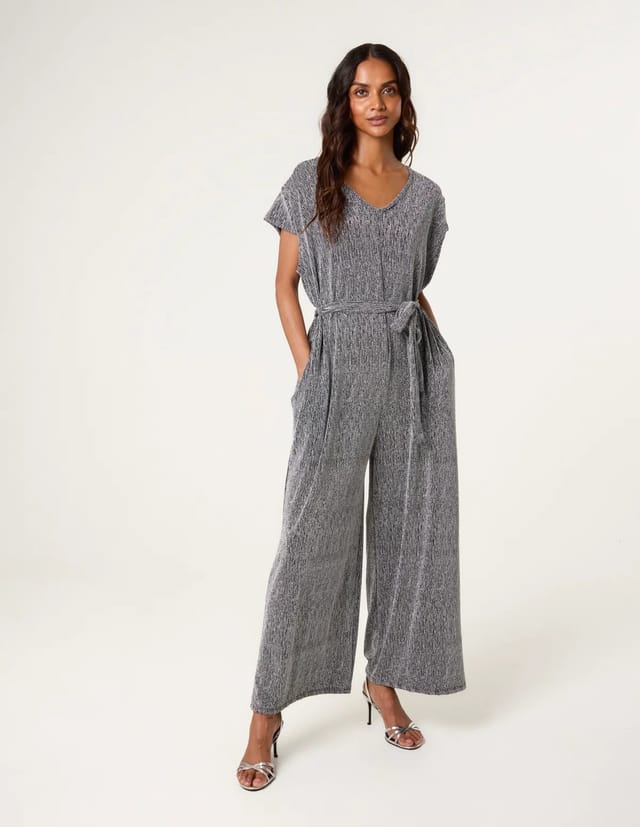 Blue Vanilla Metallic V Neck Jumpsuit - 2