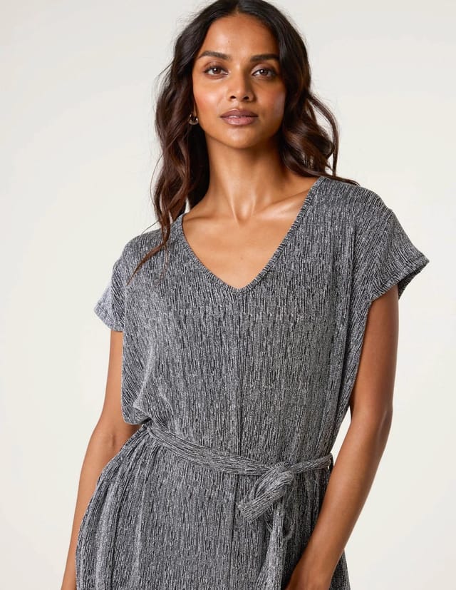 Blue Vanilla Metallic V Neck Jumpsuit - 3