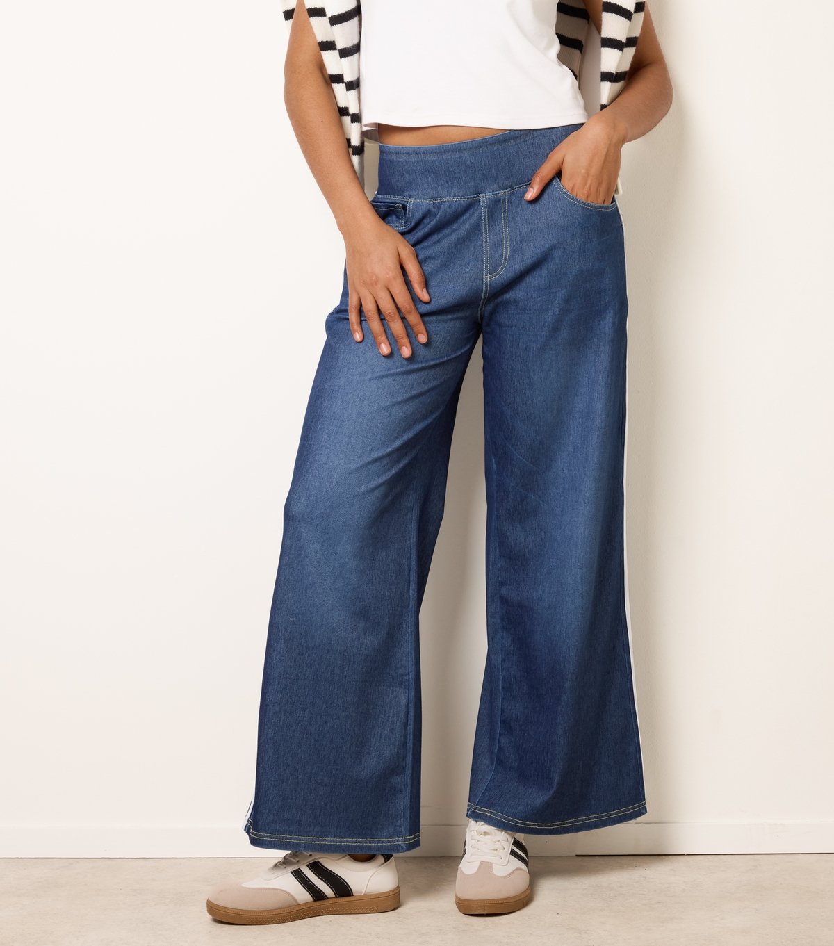 Blue Vanilla Women's Blue Denim Effect Side Stripe Trousers Blue Vanilla New Look - 2