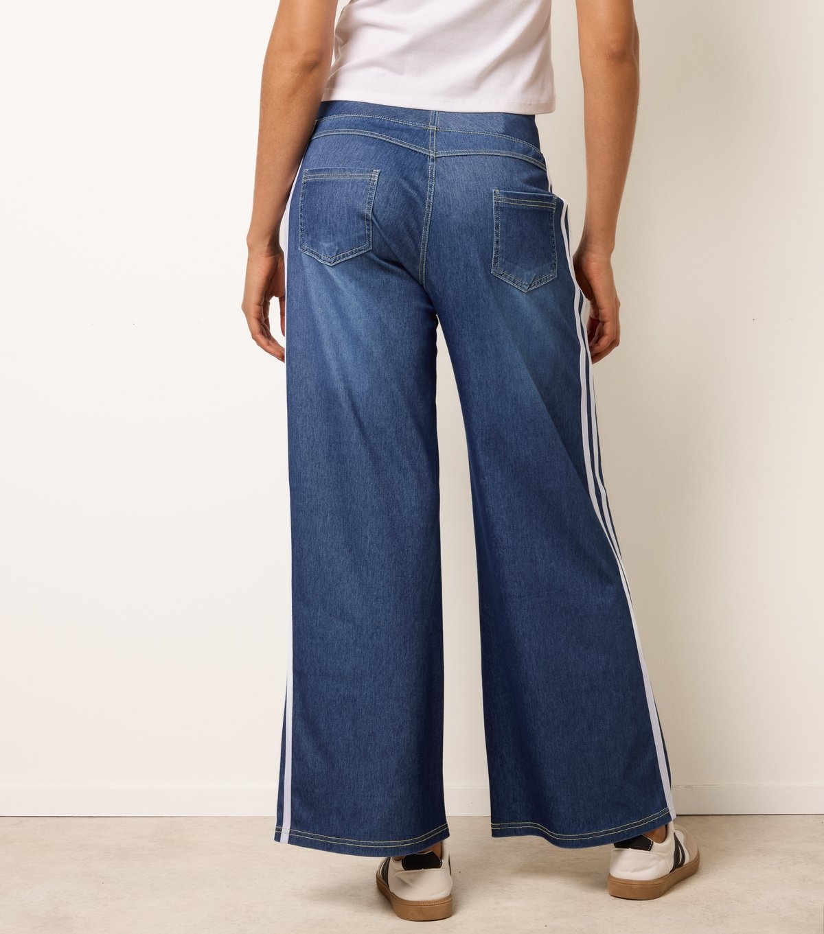Blue Vanilla Women's Blue Denim Effect Side Stripe Trousers Blue Vanilla New Look - 4