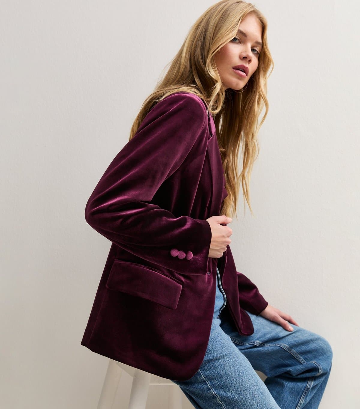 New Look Women's Dark Burgundy Velvet Relaxed Blazer New Look