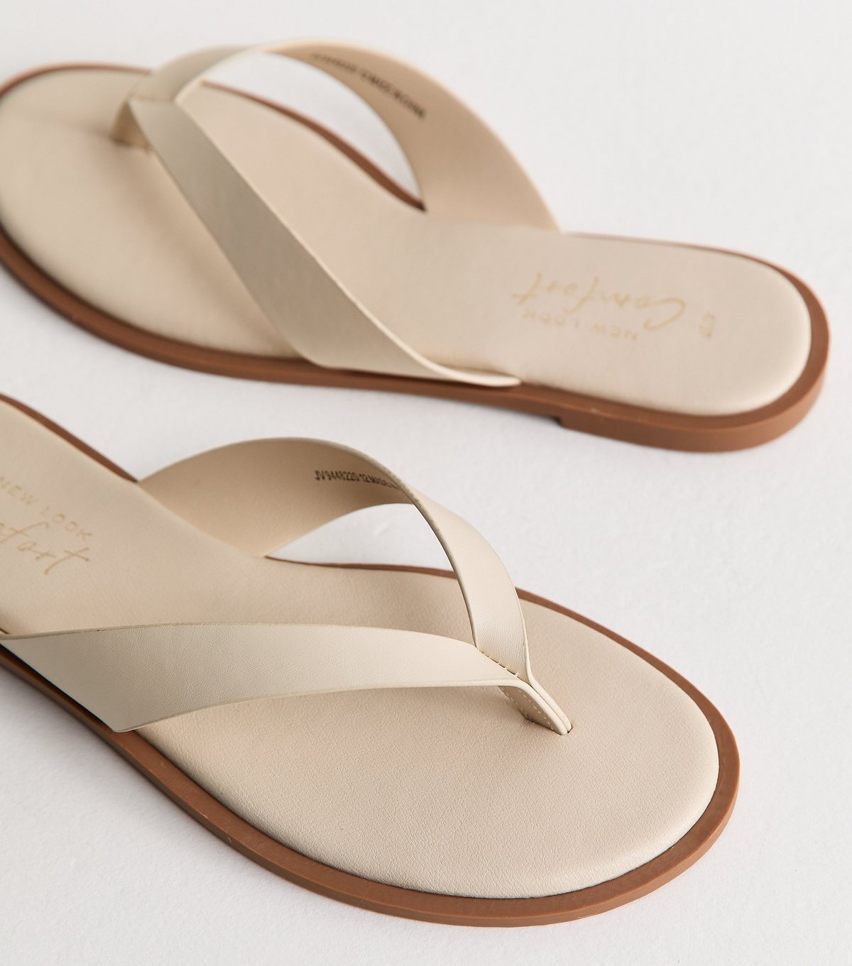 New Look Women's Off White Faux Leather Toe Post Sandals Vegan New Look - 3