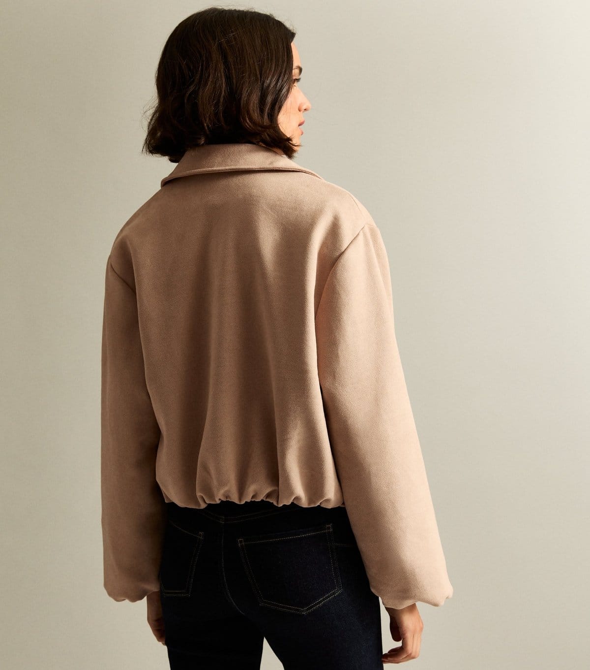 New Look Women's Stone Faux Suede Bubble Hem Bomber Jacket New Look - 4