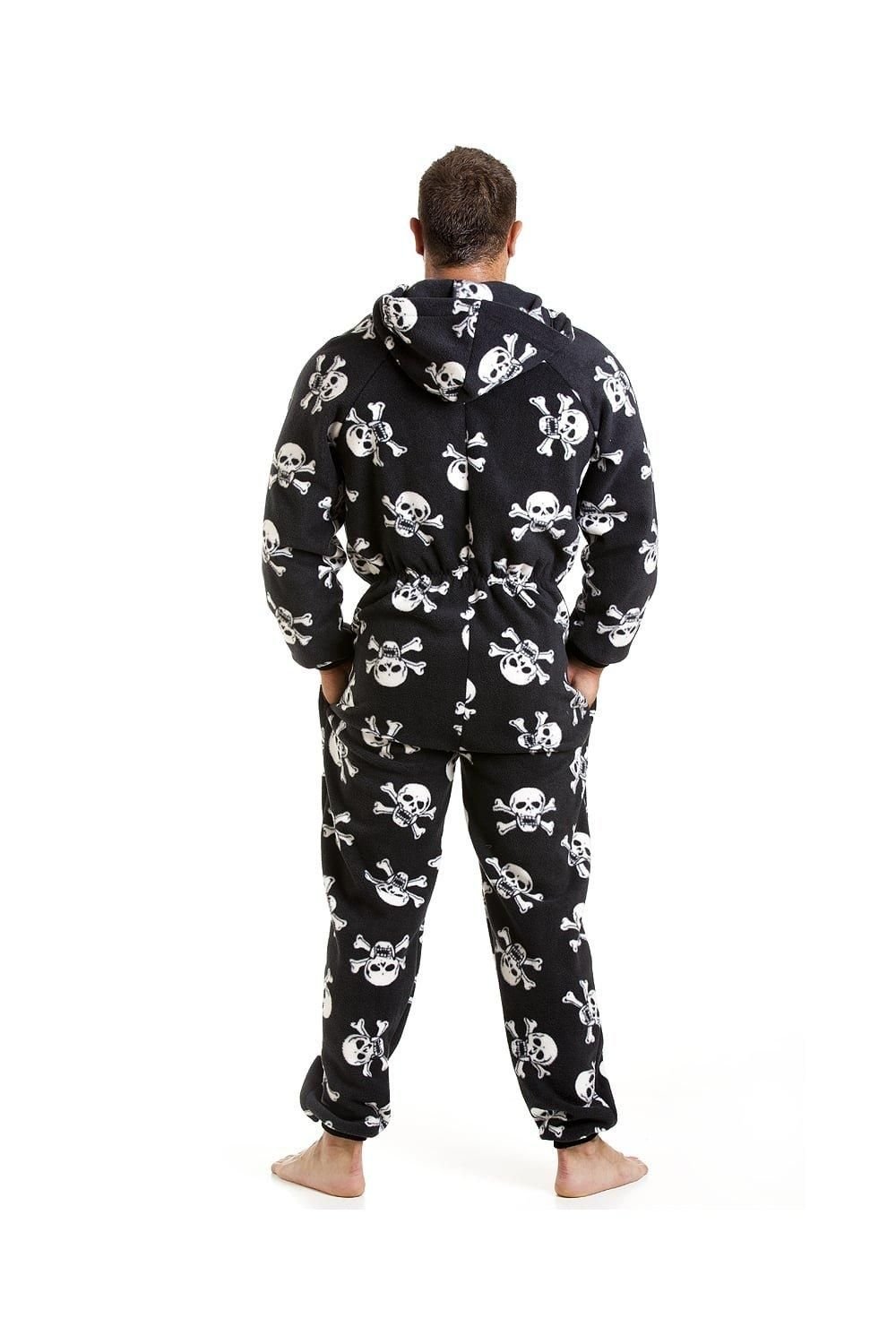 Camille Camille Men's Luxury All In One Skull Print Hooded Onesie in White - 2