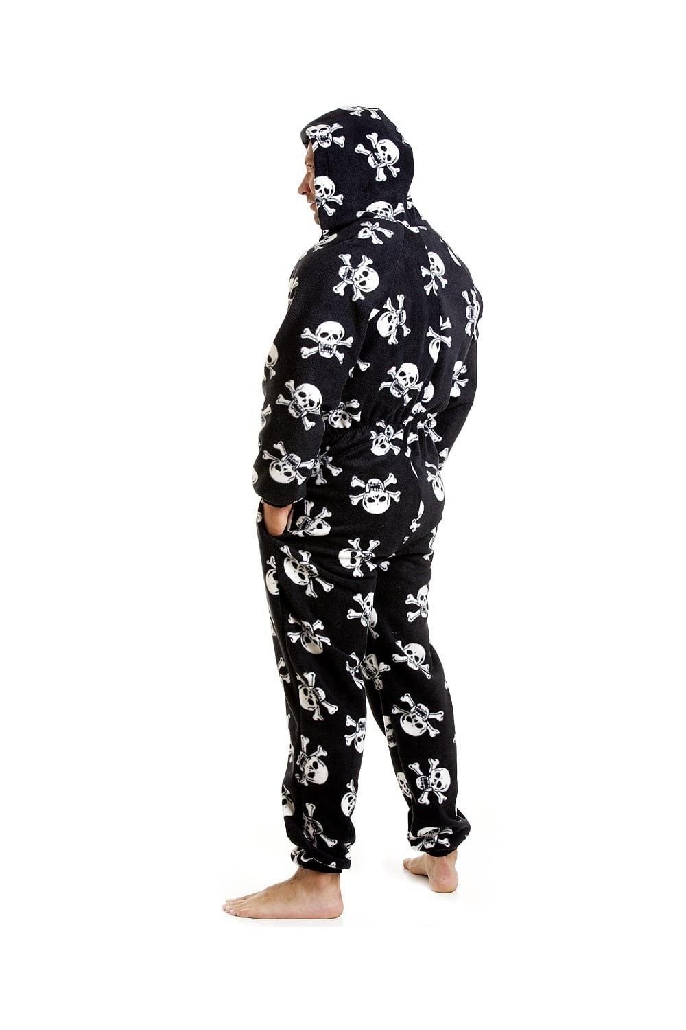 Camille Camille Men's Luxury All In One Skull Print Hooded Onesie in White - 4