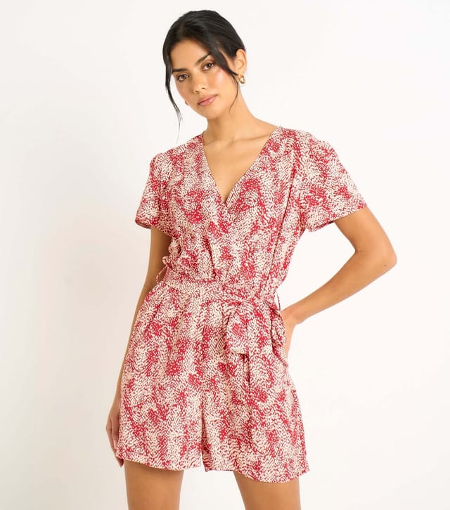Gini London Women's Red Animal Print Playsuit Gini London New Look - 2